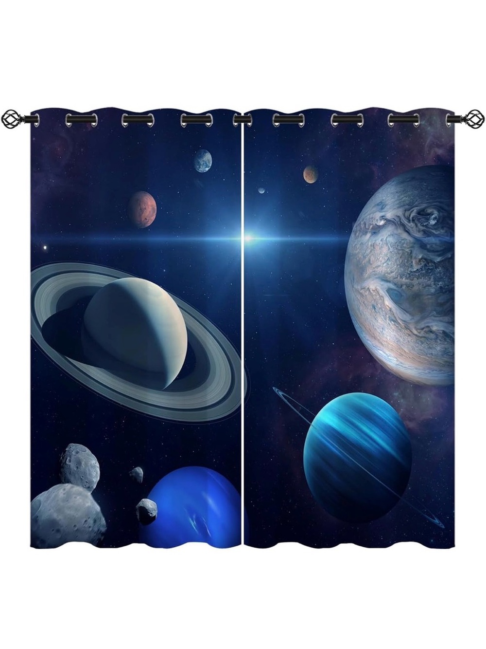 Galaxy Space Planet Curtains - Blue Nebula Print